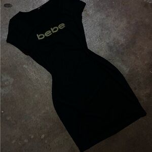 Bebe Black Mini Dress with Neon Green Accents